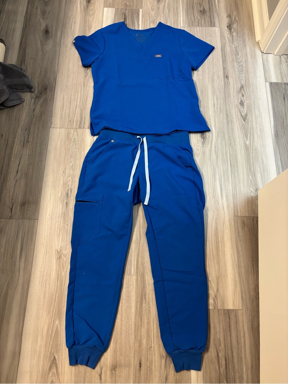 Figs Royal Blue Women's Scrub Set Jumpsuit-Inspired Top & Cargo Jogger